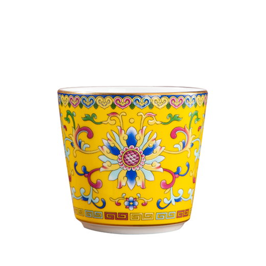 LICHEN enamel ceramic white wine cup tea cup Jingdezhen Chinese-style entangled palace style tableware yellow imperial yellow 170 ml