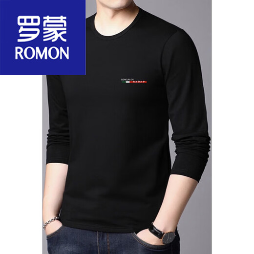 ROMON pure cotton men's long-sleeved T-shirt bottoming shirt spring and autumn thin section young and middle-aged black men's autumn top white item number M723 L suitable for 120-135 Jin Jin equals 0.5 kg.