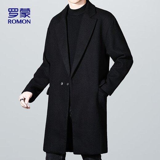 ROMON woolen coat mid-length men's autumn and winter business casual windbreaker men's warm woolen coat 1929 black XL