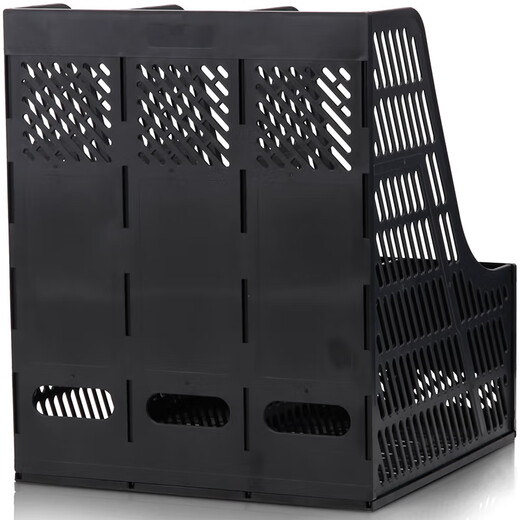 得力(deli)四联镂空桌面文件框 办公室桌面多层资料架子四栏带标签稳固文件栏 黑色9848 黑色9847