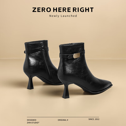 ZHR boots women's winter fashion versatile short boots women's taller slimming stiletto boots BQ107A black 38