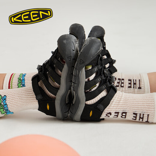 KEEN parent-child shoes NEWPORT H2 children's outdoor wading anti-collision sandals and river shoes black/KEEN yellow label-1022824-kid 31