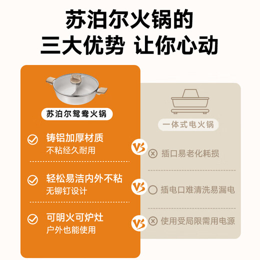 Supor hot pot non-stick pot household wheat rice star stone soup pot thickened hot pot basin large capacity one pot multi-purpose induction cooker universal mandarin duck pot non-stick 28cm
