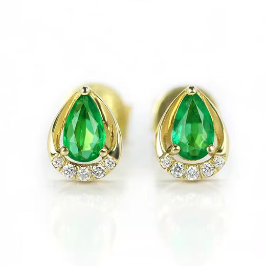 Louis Garni 18K gold emerald diamond earrings female green gemstone small fresh drop-shaped earrings customized with colorful treasures 1 pair of main stones totaling 29 points (with full K gold ear plugs)