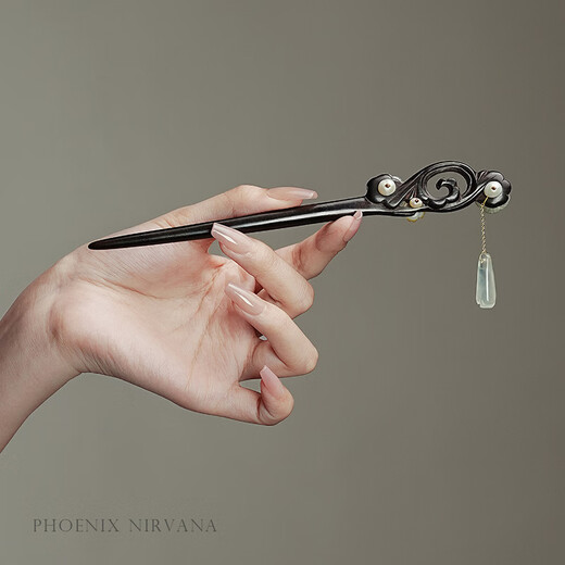 Phoenix Nirvana ancient style hairpin black sandalwood hairpin new Chinese style hair accessories updo hairpin step rocking hairpin as a birthday gift for girlfriend