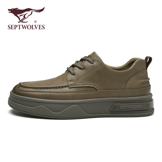 Septwolves men's shoes winter 2025 new casual leather shoes men's cowhide breathable soft sole business casual shoes commuting to work leather shoes khaki 40
