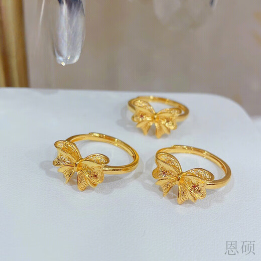 Enshuo gold ring bow pure gold 999 fugitive princess tail ring ring 520 gift Valentine's Day gift for girlfriend, about 5g