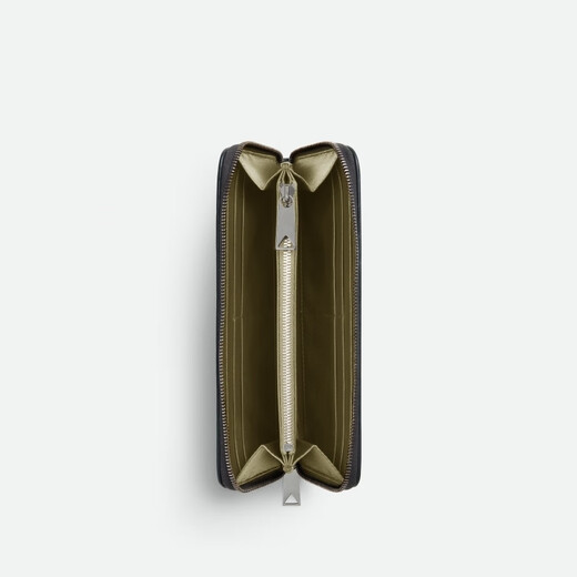 BOTTEGA VENETA[礼物]葆蝶家新品男士INTRECCIATO编织环绕式拉链钱包 暗影灰/橄榄油绿 均码