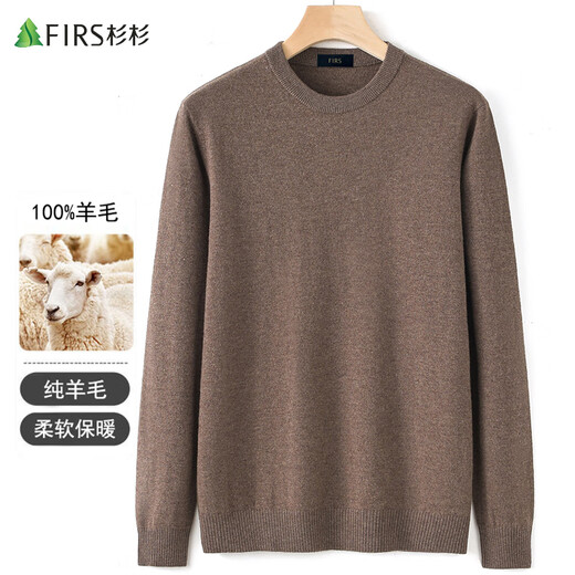 杉杉【100%羊毛】纯羊毛衫男士春秋季圆领毛衣薄款套头打底针织衫男装