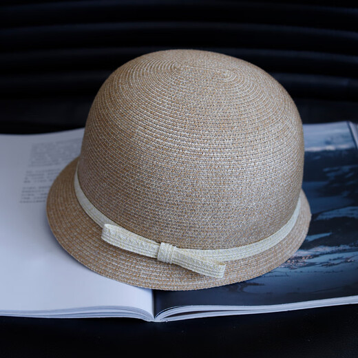 LUCALY new style French small brimmed top hat women's summer fisherman straw hat fashion retro sunshade sun protection basin hat equestrian khaki beige