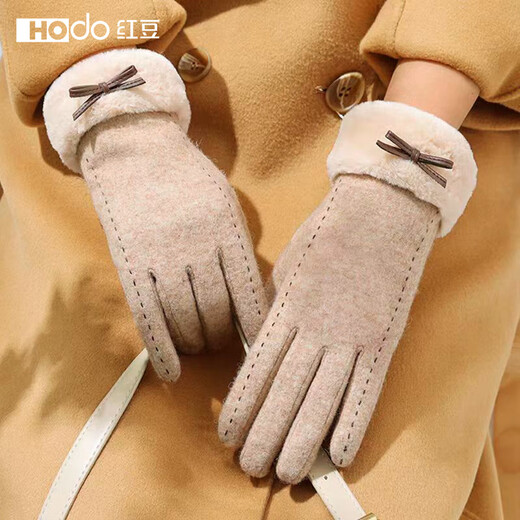 Hodo wool gloves for women, autumn and winter warm plus velvet gloves for driving and riding, windproof and cold-proof touch screen gloves