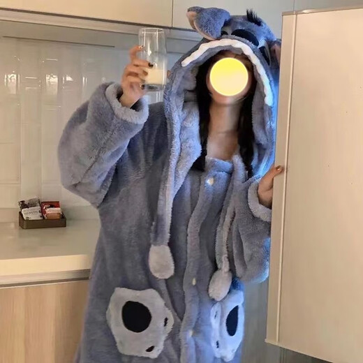 Yi Shuhan Pajamas Couple Outfit One Male One Female Stitch Cartoon Internet Celebrity Winter Coral Velvet Long Nightgown Home Clothes Set Pink Stitch Nightgown + Pants M 100-130Jin Jin equals 0.5kg