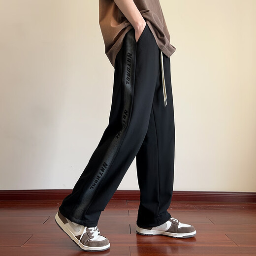 Dingfengbaoluo Pantalones casuales Summer's Summer suelto suelto de pierna ancha High Street Sports Toilets K510 Black XL