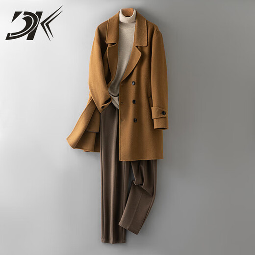 DK Light Luxury Herrenkleidung 100% reine Wolljacke für Männer mit mittlerer Länge von Tweed Coat Doppelreihe Windbreaker Casual Business Brown Farbe M [110-125jin [Jin ist gleich 0,5 kg]]]