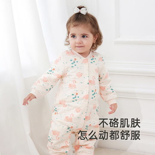 YEEHOO baby quilted one-piece autumn and winter warm long-sleeved baby underwear for girls and boys, baby clothes, foundation swan, lapel style 73cm (recommended for 6-9 months)