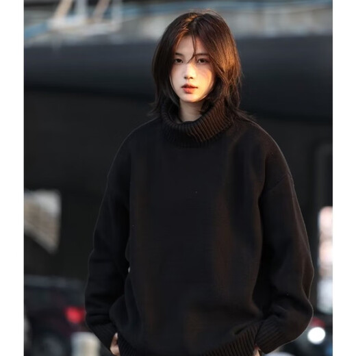 POUM turtleneck sweater for men and women, spring and autumn loose knitted sweater for men, retro lazy solid color bottoming shirt SM-003 white XL recommended 110-140Jin Jin equals 0.5 kg