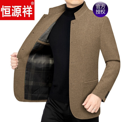 恒源祥品牌立领休闲毛呢夹克男中年春秋新品修身高端羊毛呢爸爸装外套男 黑色F59244 16590-斤