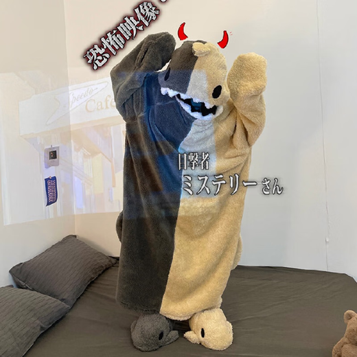 Yipailai funny couple one-piece pajamas for men and women in winter thickened coral velvet long plus size funny nightgown nightgown 4840 gray-white shark (single robe) XL