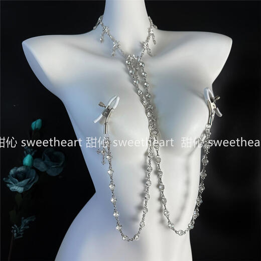 GIOIO fashionable flash diamond collar one-piece breast clip chain detachable breast clip k9 breast clip stimulation collar + cross diamond breast clip