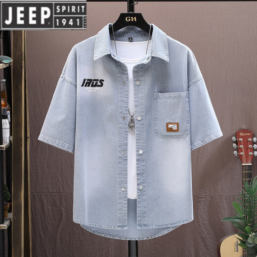Jeep Spirit Camisa de mezclilla de mezclilla de manga corta Marca de moda para hombres Summer White Teenager Juvenil Versátil Versátil Camisa de moda suelta de moda NZJ-698 Azul (original Alta calidad) 2xl (adecuado para el peso 130 Jin [Jin equivale a 0.5 kg] -145 Jin [Jin equivale a 0.5 kg] desgaste)