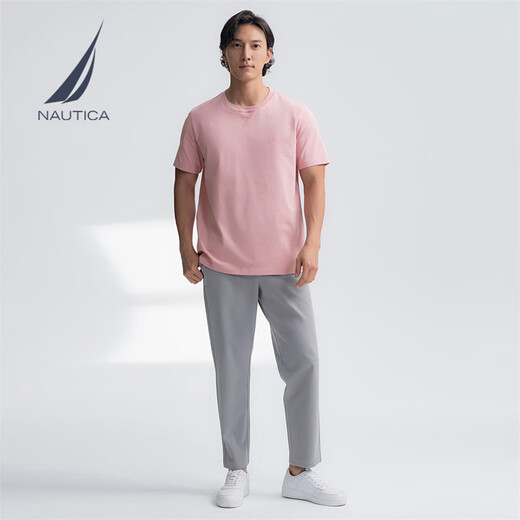诺帝卡（NAUTICA）【单件直降】男装25春夏新款全棉亲肤透气圆领短袖T恤TO5100 浅粉690 L