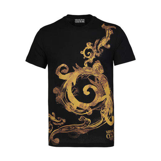 VERSACE JEANS COUTURE奢侈品男装范思哲男装男士简约圆领T恤短袖 11979礼物 黑色 2XL