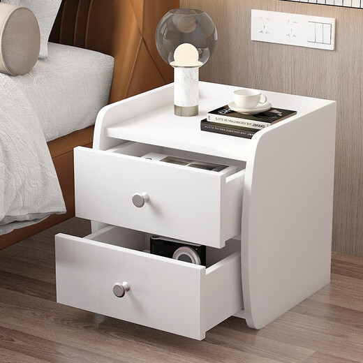 Coolin Nachttisch, modern, minimalistisch, Schlafzimmer, Nachttisch mit zwei Schubladen, Nachttisch, Aufbewahrungsschrank, Weiß, 40 x 36 x 45 cm