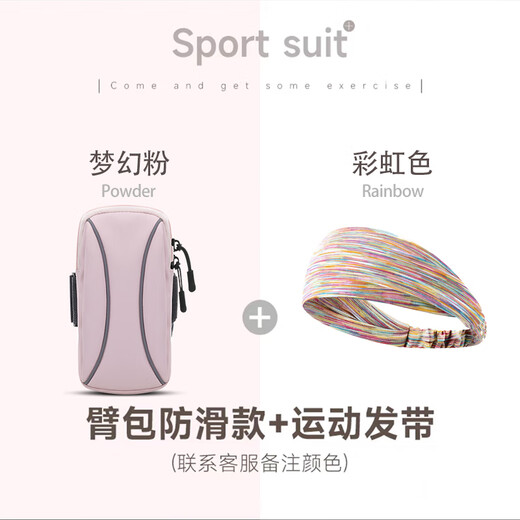 Zailu sports arm bag, running mobile phone storage bag, outdoor fitness equipment, morning running arm arm sleeve, unisex wrist bag, arm bag dream pink + hair band, rainbow color sports combination