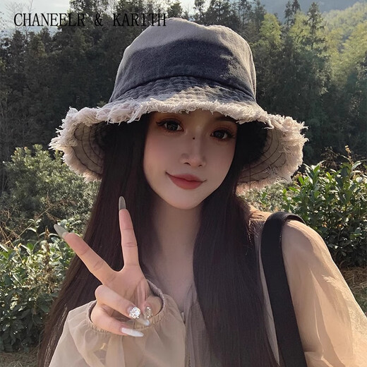 CHANEELR / KARITH sun protection hat for women 2025 new summer denim big head circumference sun hat birthday niche gift for girlfriend and wife black single size