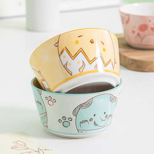 Persson ceramic tableware cute dishes internet celebrity high-looking household rice bowl 4.5-inch food bowl animal head 4 pieces mixed