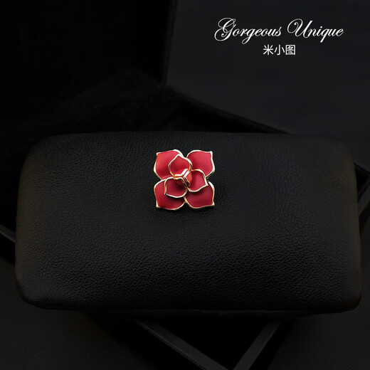 QUAMER gold store model exquisite high-end enamel flower brooch men's and women's suit collar button-down sweater gold edge Tianxi red