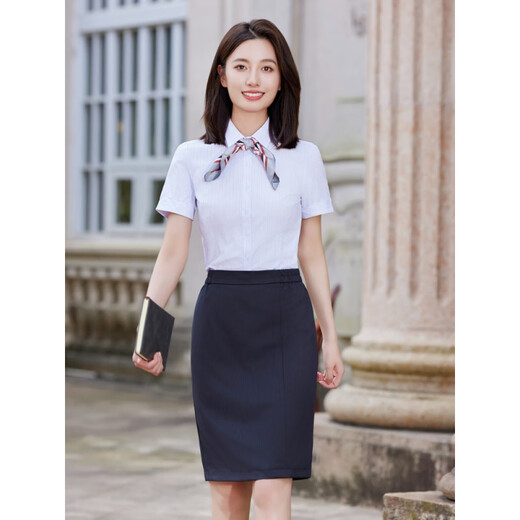 
Zimeiqiao People's Bank of China Business Clothing Shirt Workwear Men and Women Spring and Autumn New Stripe Long Short Sleeve Shirt Set Customized 698 Short Sleeve Shirt Women + 167 Gray Stripe Skirt Women L
