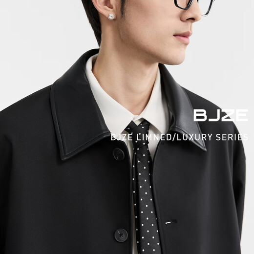 Piaget Zall PU leather stitching Marken lapel one-hand long windbreaker men's mid-length coat 2025 spring new model D511065 wheat color M (170)