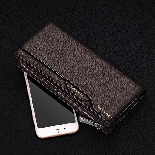 WILLIAMPOLO英国品牌 钱包男士钱包真皮商务休闲多卡位卡包 父亲节礼物送爸爸 咖啡色荔枝纹【头层牛皮】