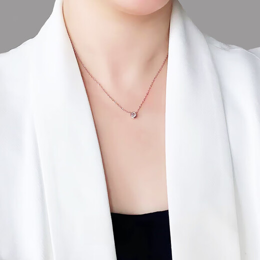 DRTE titanium steel 18k rose gold single diamond necklace for women, non-fading, exquisite and fine single diamond clavicle chain necklace gift
