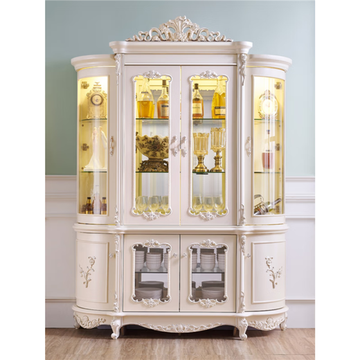 
Zhen Yiju European wine cabinet against the wall household living room glass display cabinet American luxury decorative cabinet with door sideboard Ivory white carved gold 897 (1.35 meters