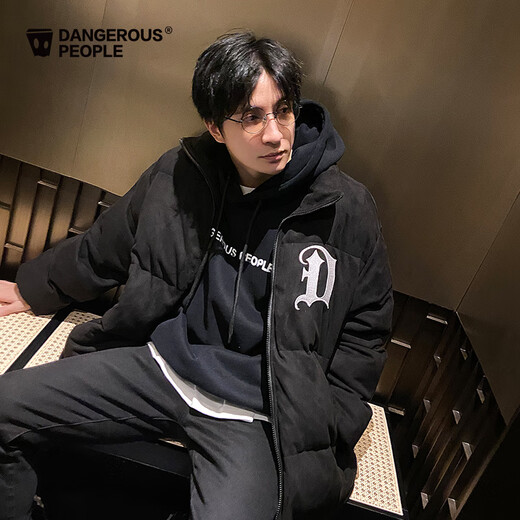 Dangerous people薛之谦dsp仿麂皮绒棉服夹克秋冬拉链外套男女潮牌 黑色 M