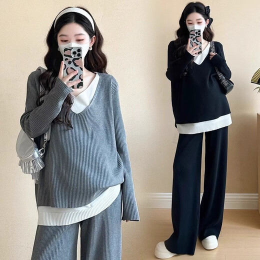 Geman maternity suit autumn suit 2025 large size fashion wear high-end maternity top and pants spring and autumn two-piece set black suit L (recommended 115-130Jin [Jin equals 0.5 kg])