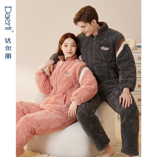 Dalli quilted couple's pajamas new three-layer thickened long-sleeved warm thickened quilted quilted home clothes for men and women suit T8237114-026-Orange Women L