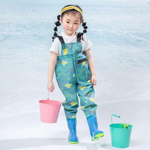 Shanye children's water play one-piece waders kindergarten waterproof clothes for catching the sea children's rain boots men and women fishing rain pants beach children's yellow overalls 24 yards/30 (shoe inner length 16cm)