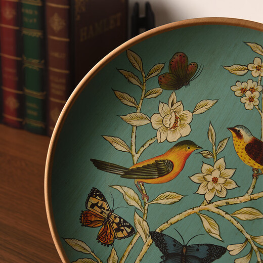 Adornos oficiales de placa de cerámica de ventas directas Tira American Country Ceramic Plate decorativo para ver la muestra de sala de estar 1047 Blue Warbler Blossom + Stand