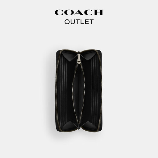 蔻驰（COACH）奥莱男包经典标志风琴褶钱包通勤商务老花 QB/炭黑色/黑色