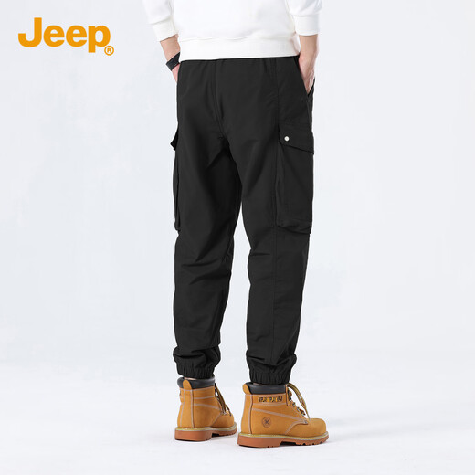 吉普（JEEP）休闲裤男简约工装风百搭青年潮流宽松束脚裤子男1105 黑色 L 