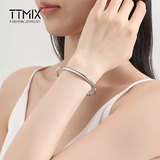 TTMIX platinum bracelet, adjustable push-pull PT950 platinum bracelet for women, versatile smooth hand ornament, hollow 17.1-17.3g, width 3.4mm
