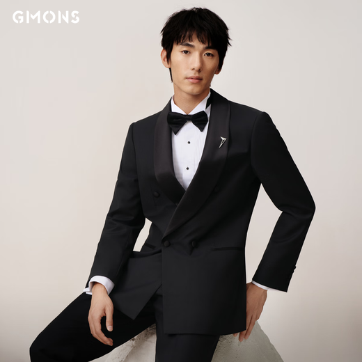 Guillaume Tuxedo Wool Suit Men's Double-Breasted Black Formal High-Grade Groom Wedding Dress Suit Swallowtail Black Top + Pants 48