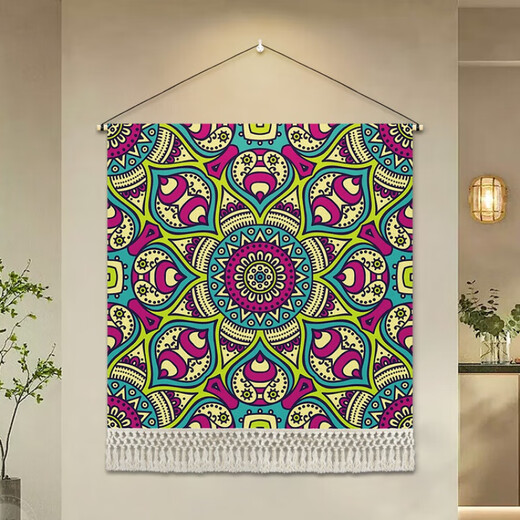 Geshang Nordic Retro Ethnic Style Bedside Tapestry Bohemian Inn Large Size Hanging Entrance Tapestry B&B Decoration G200-Mandala D-02 Width 80cm-Height 80cm Comes with Installation Package