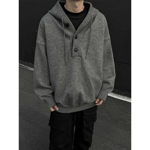 Katuchi American retro hooded sweater for men in spring thickened lazy style bottoming sweater heavyweight inner sweater jacket gray 2XL