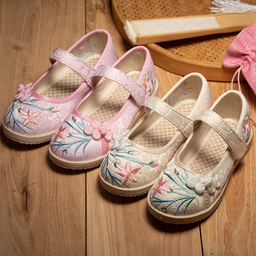 Xier Children's Hanfu shoes Girls' sandals embroidered shoes New Chinese style horse-face skirt shoes Ancient costume old Beijing cloth shoes White size 30-inner length about 18.6cm
