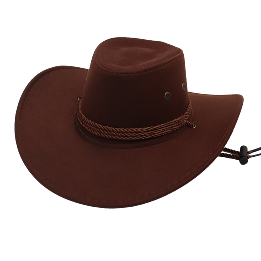 Kt large brim western cowboy hat solid color Tibetan sun protection woolen hat sunshade outdoor hiking hat for men and women brown one size (55-58cm)