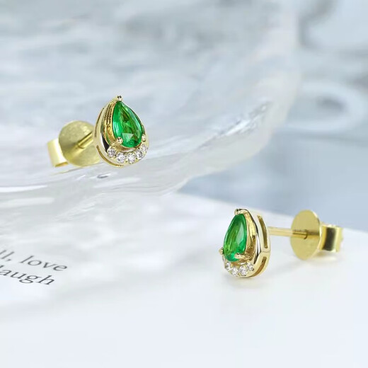 Louis Garni 18K gold emerald diamond earrings female green gemstone small fresh drop-shaped earrings customized with colorful treasures 1 pair of main stones totaling 29 points (with full K gold ear plugs)